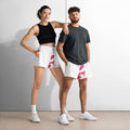 Unisex all-over print athletic shorts, white, front view