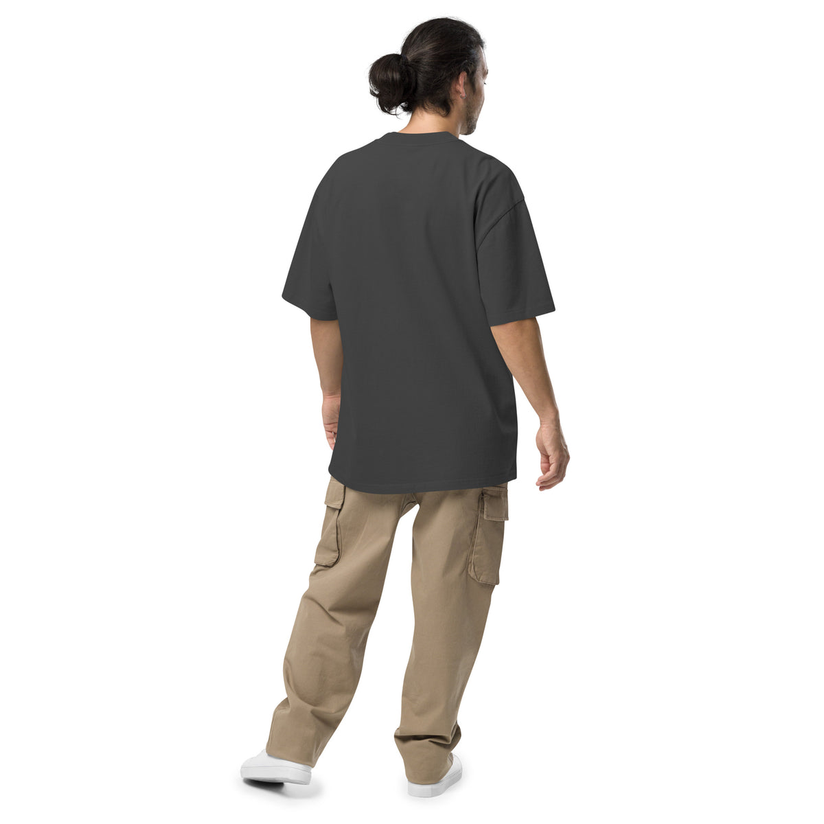 Oversized faded t-shirt, black, back view alternate angle