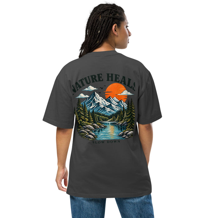 Oversized faded streetwear t-shirt, boxy fit, black, back view
