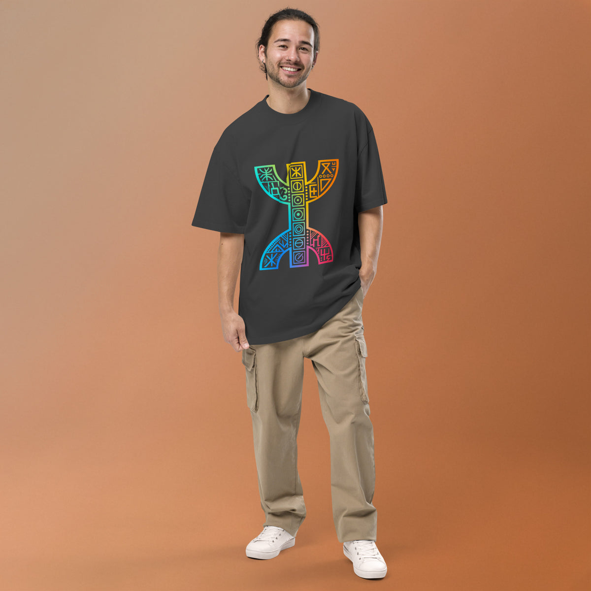 Oversized faded t-shirt, black, front view detail two