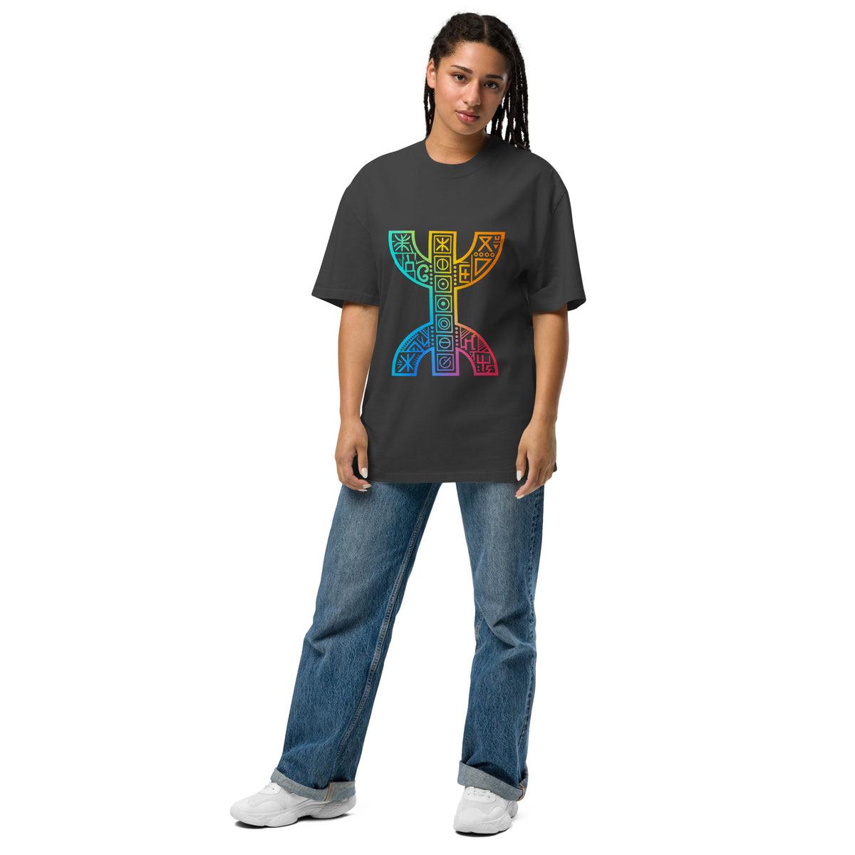 Oversized faded t-shirt, black, front view