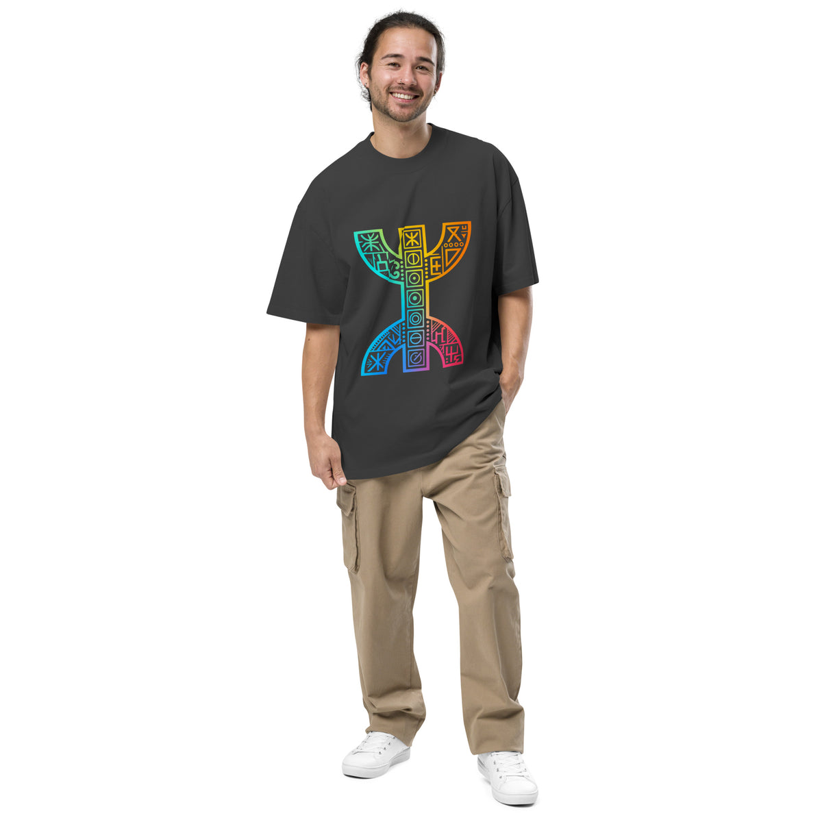Oversized faded t-shirt, black, front view lifestyle