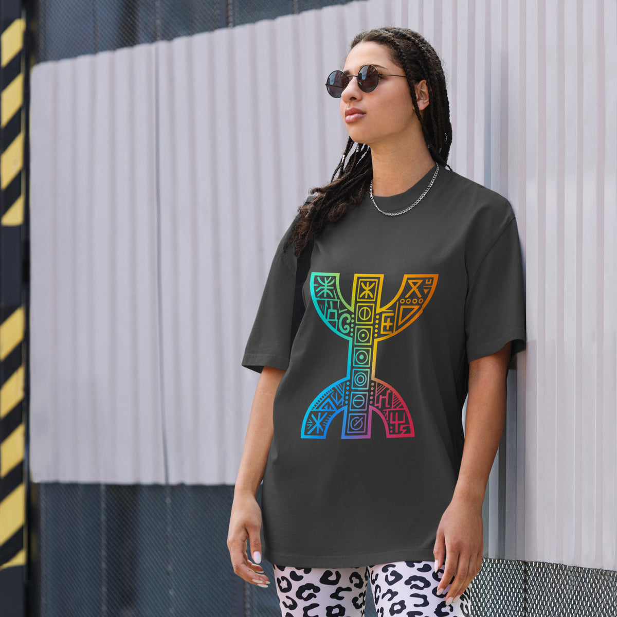 Oversized faded t-shirt, black, front view alternate angle