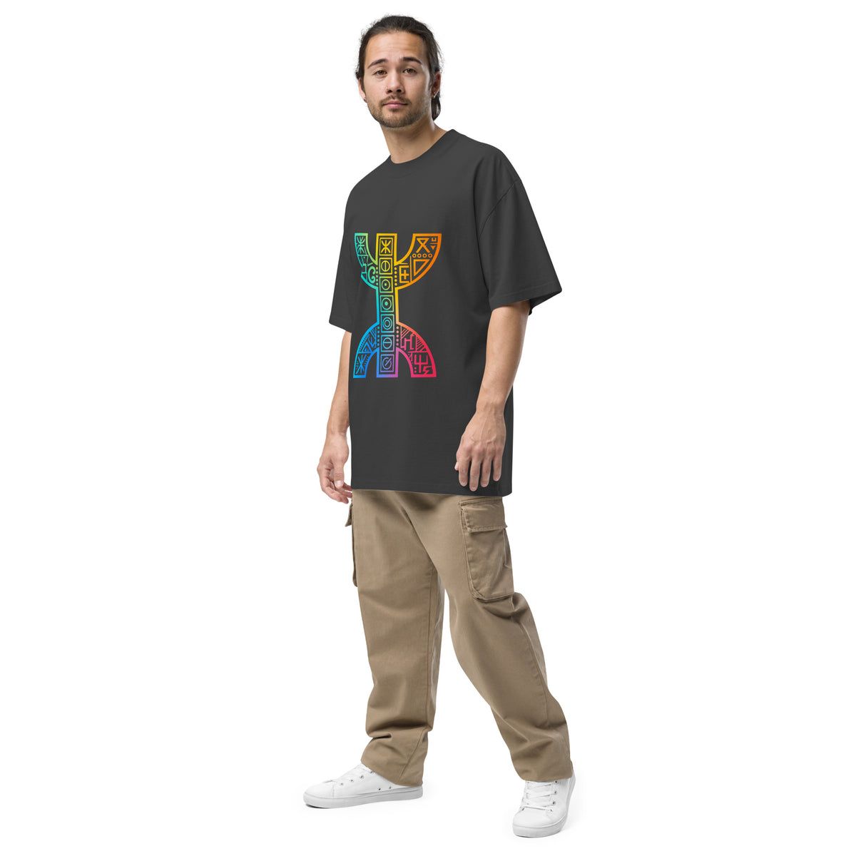 Oversized faded t-shirt, black, left front angle
